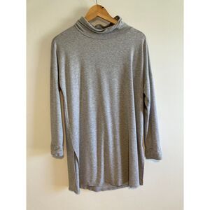 Eileen Fisher Mock Neck Funnel Neck lightweight Tunic Top Light Grey M